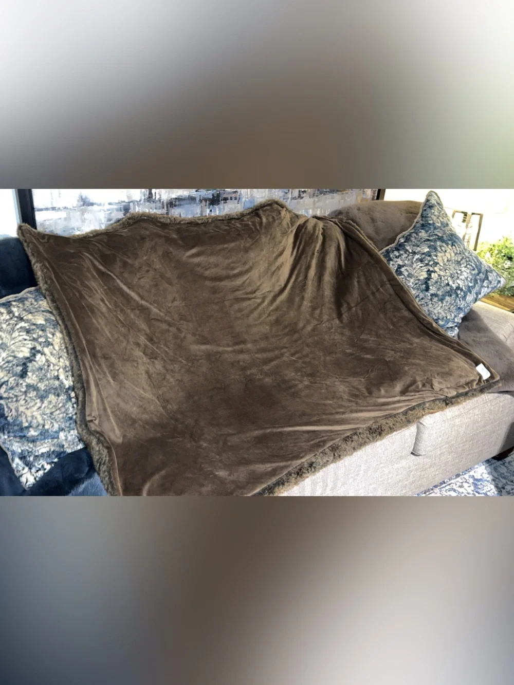 Restoration Hardware Plush Faux Fur Throw in Brown-Mocha